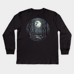 dark moonlit forest Kids Long Sleeve T-Shirt